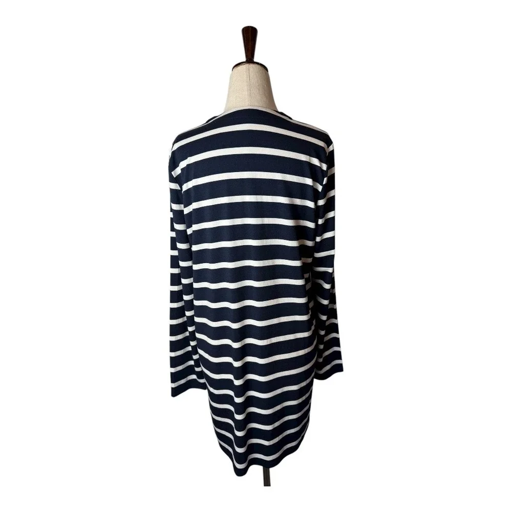 J Jill Jacket Women Small Navy Blue White Striped Jersey Knit‎ One Button Preppy